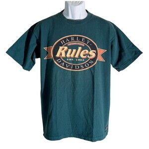Harley-Davidson Motorcycles Rules Shirt Sleeve Green T-Shirt Large